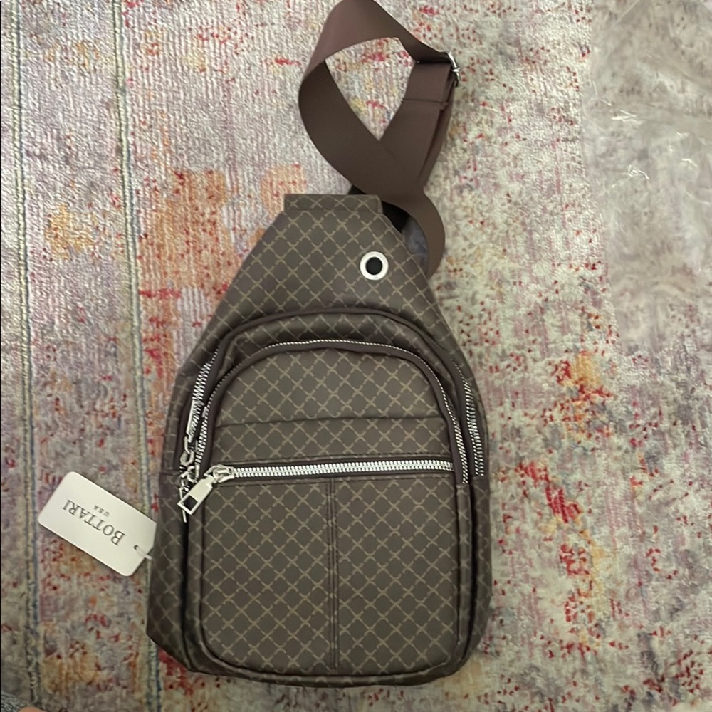 Patterned Brown Crossbody Sling Bag